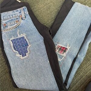 Bejeweled by Susan Pixel-Light Blue Denim & Black with Patchwork & Plaid Accents